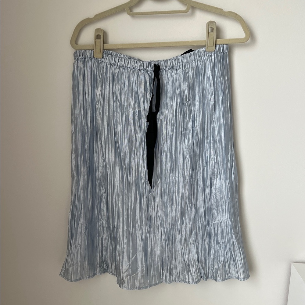 J.Crew Collection Silver Metallic Crinkled Pleated Skirt Size M Knee Length NWT